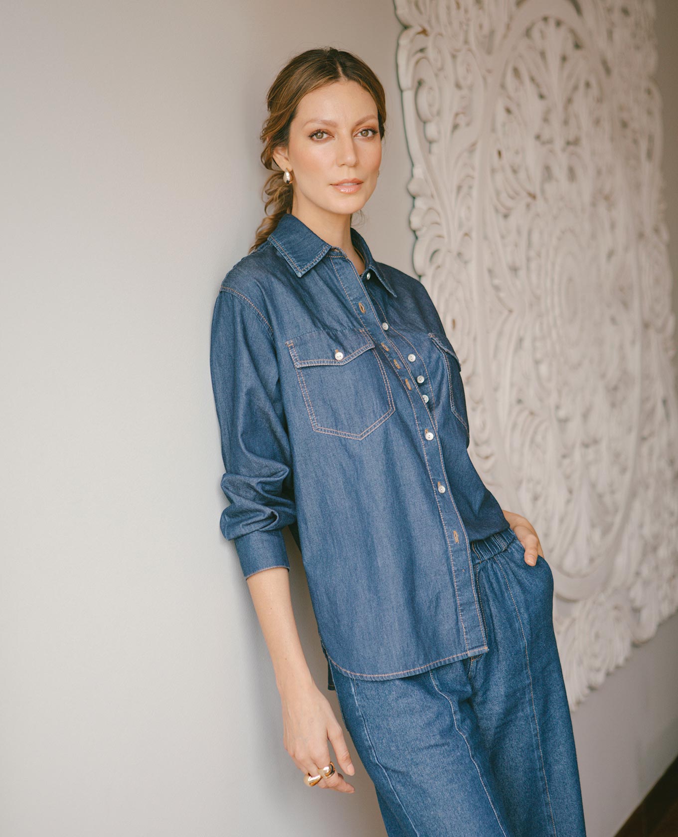 CAMISA CHAMBRAY PARA MUJER SILUETA REGULAR MANGA LARGA