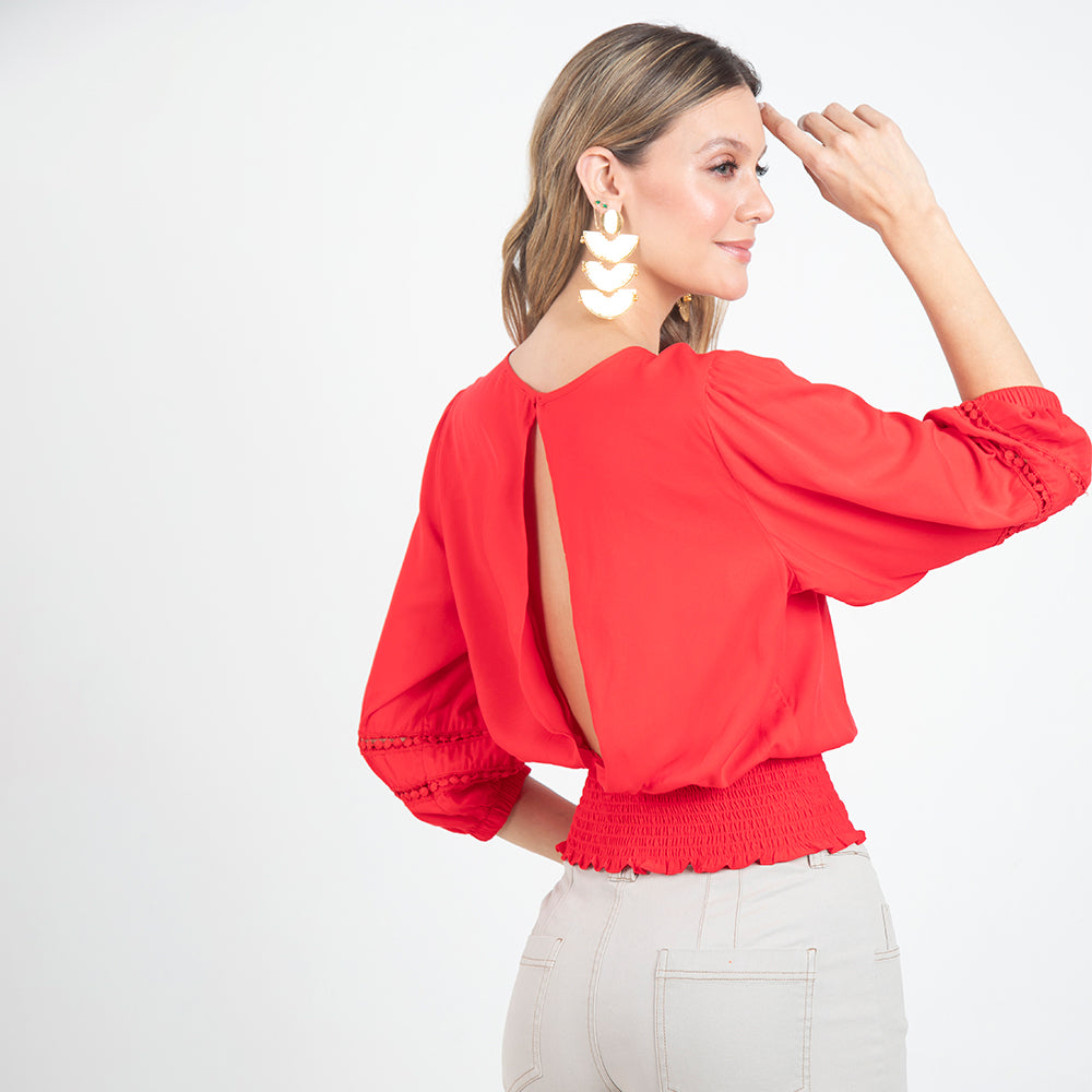 BLUSA ROJA  CON FAJ¨®N EN NIDO DE ABEJA