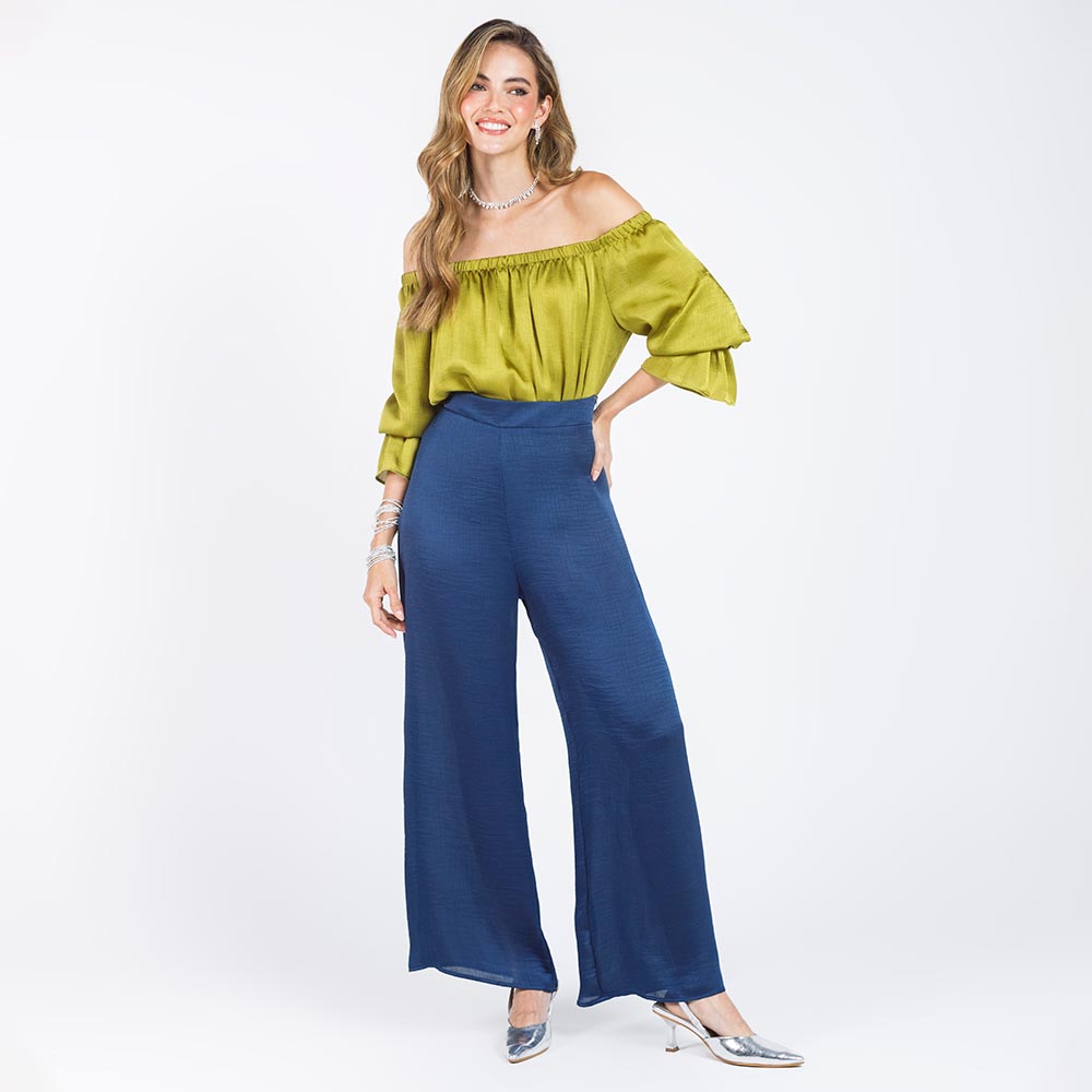 PANTAL¨®N CELEBRACI¨®N SILUETA WIDE LEG AZUL OSCURO