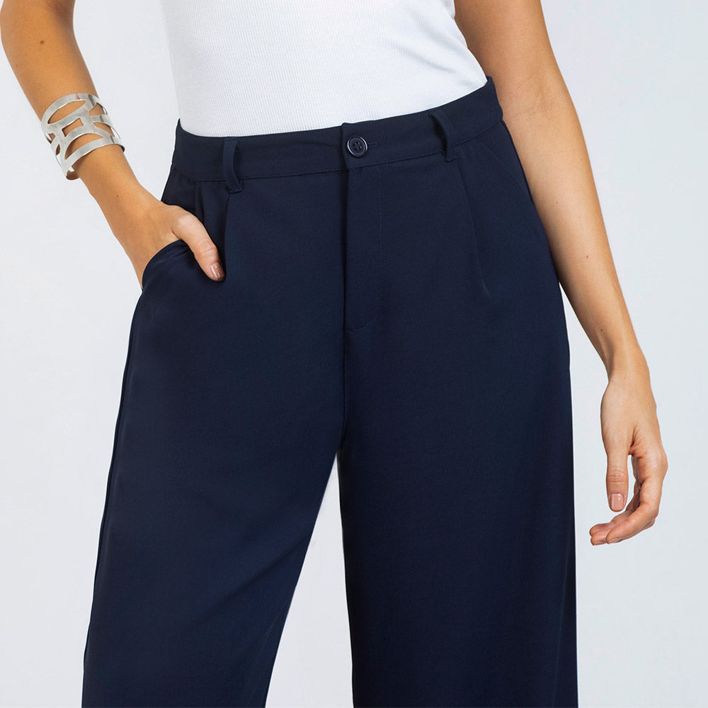 PANTAL¨®N  WIDE LEG PARA CON PRENSES AZUL OSCURO