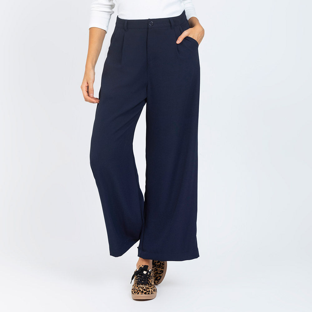 PANTAL¨®N  WIDE LEG PARA CON PRENSES AZUL OSCURO