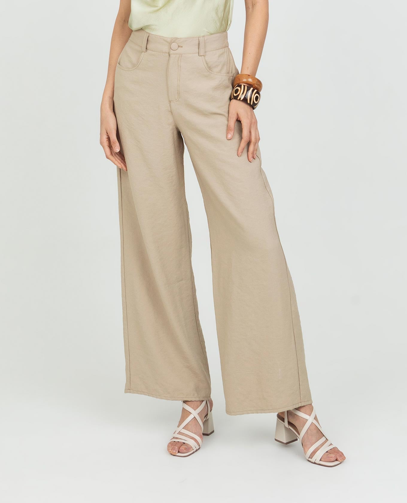 PANTALON WIDE LEG PARA MUJER CINTURA CON ELASTICO Y BOTON FORRADO