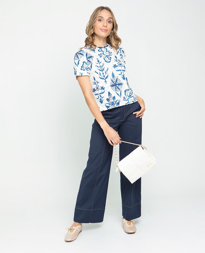 CAMISETA CORTA PARA MUJER ESTAMPADO EXCLUSIVO AZULEJOS