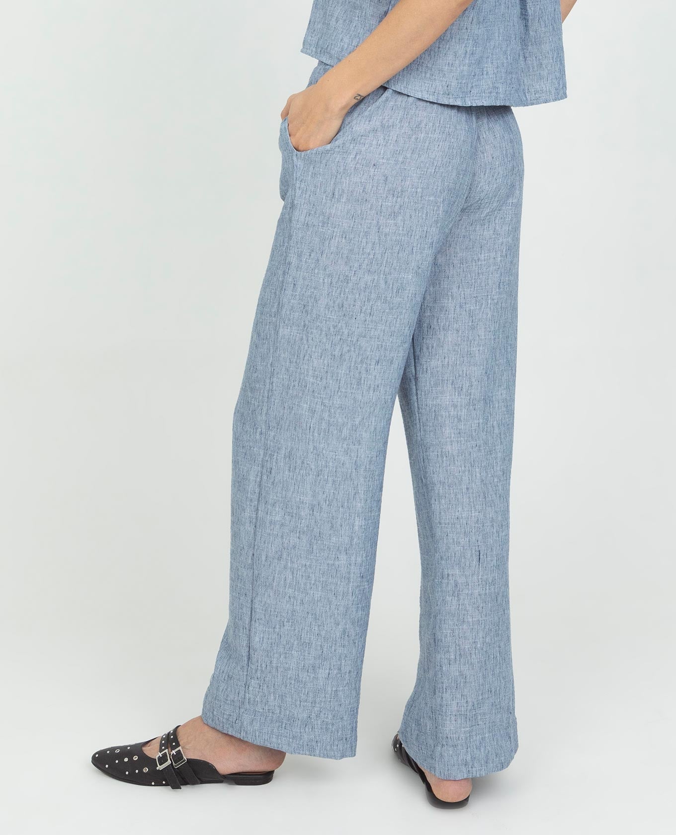 PANTALON WIDE LEG PARA MUJER PRETINA TRASERA CON ELASTICO EN TELA MELANGE