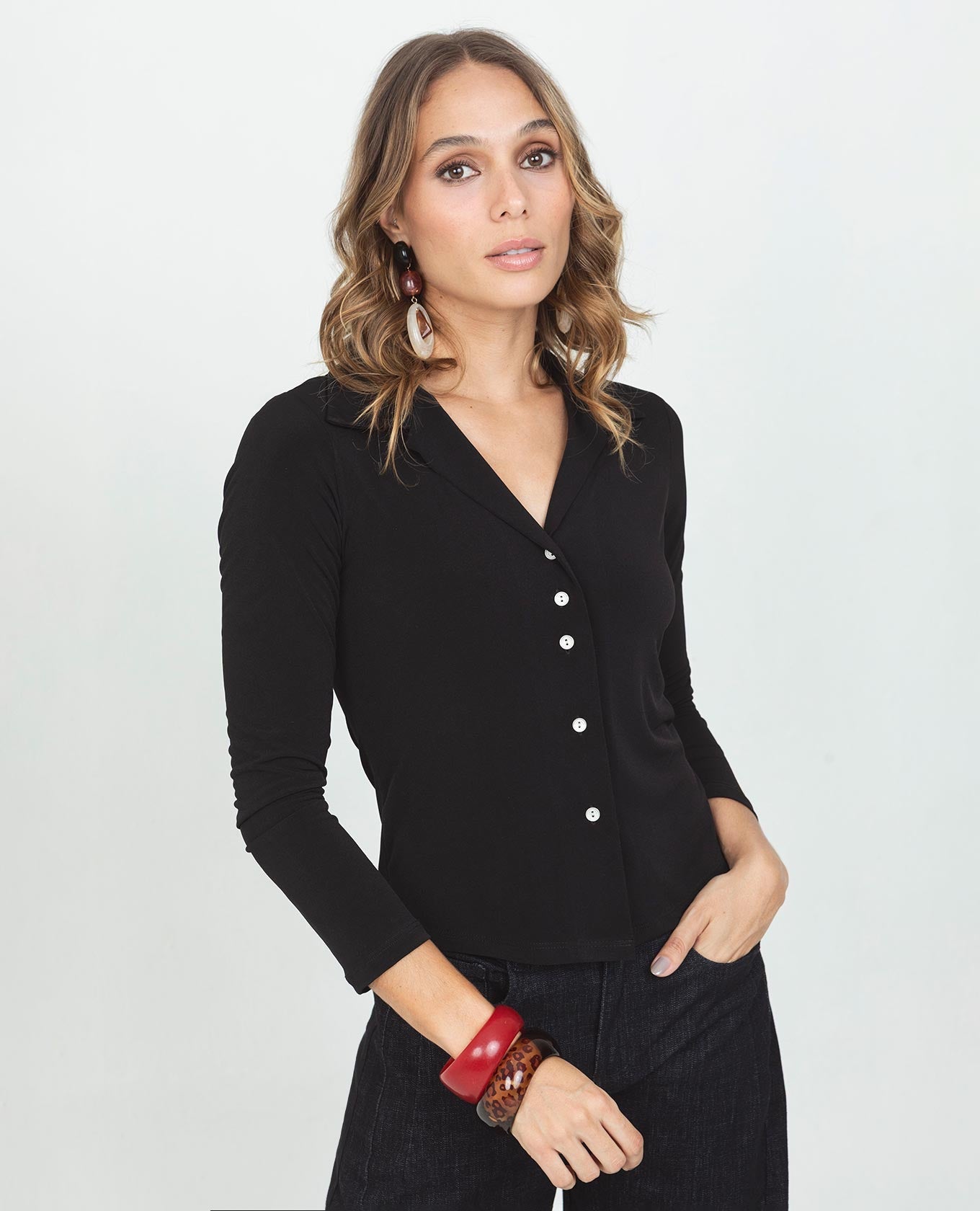 CAMISA EN TEJIDO PUNTO PARA MUJER MANGA LARGA