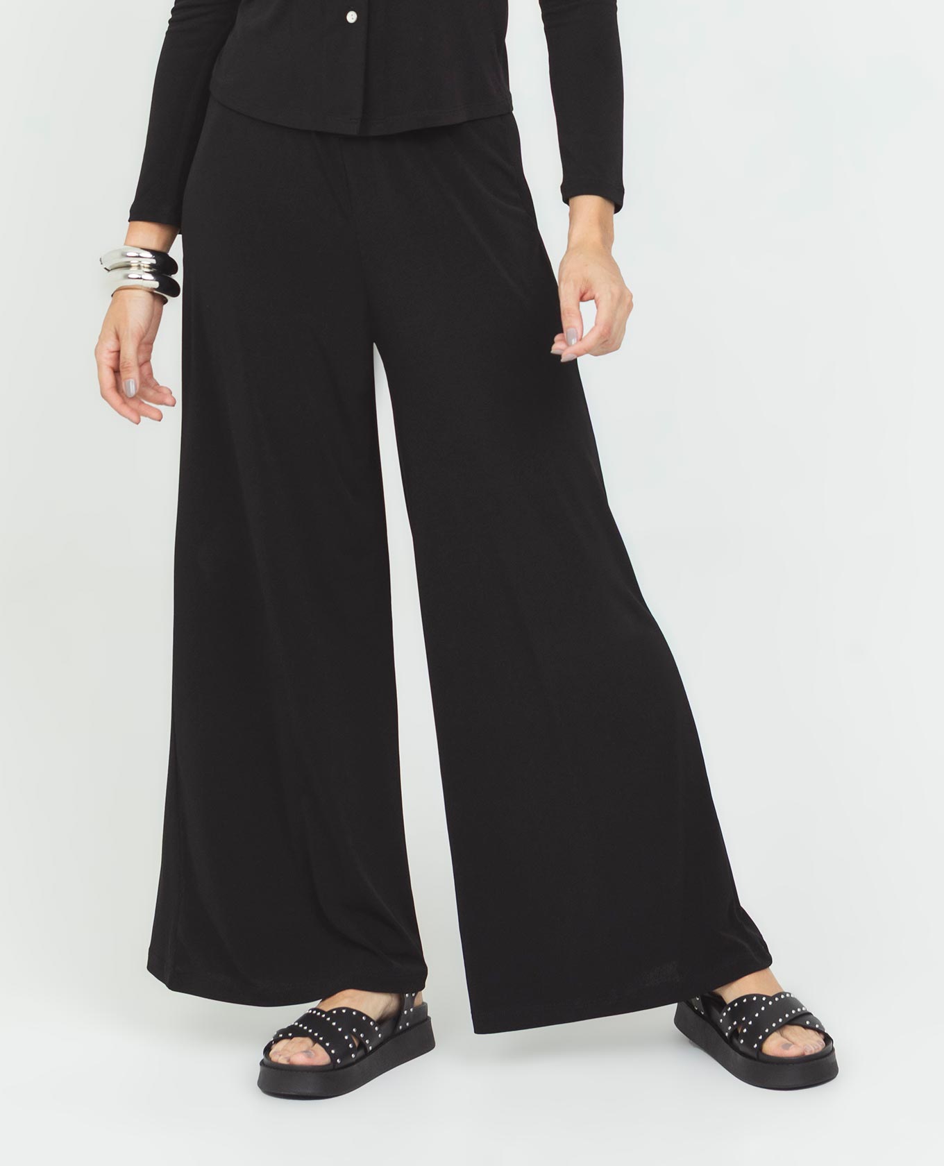 PANTAL¨®N PUNTO PARA MUJER SILUETA WIDE LEG CON EL¨¢STICO EN CINTURA