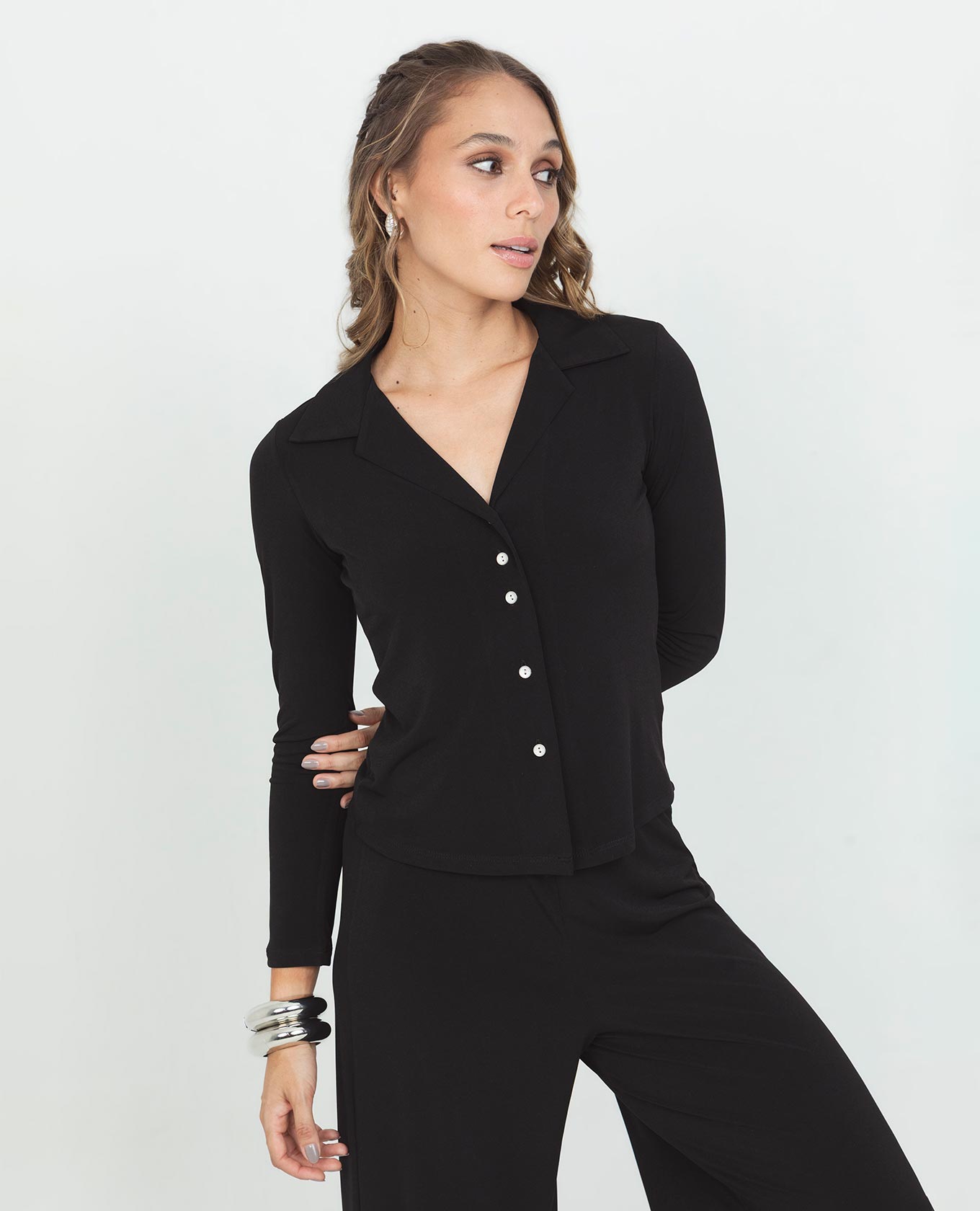 CAMISA EN TEJIDO PUNTO PARA MUJER MANGA LARGA