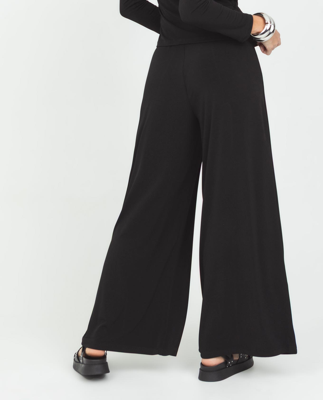 PANTAL¨®N PUNTO PARA MUJER SILUETA WIDE LEG CON EL¨¢STICO EN CINTURA