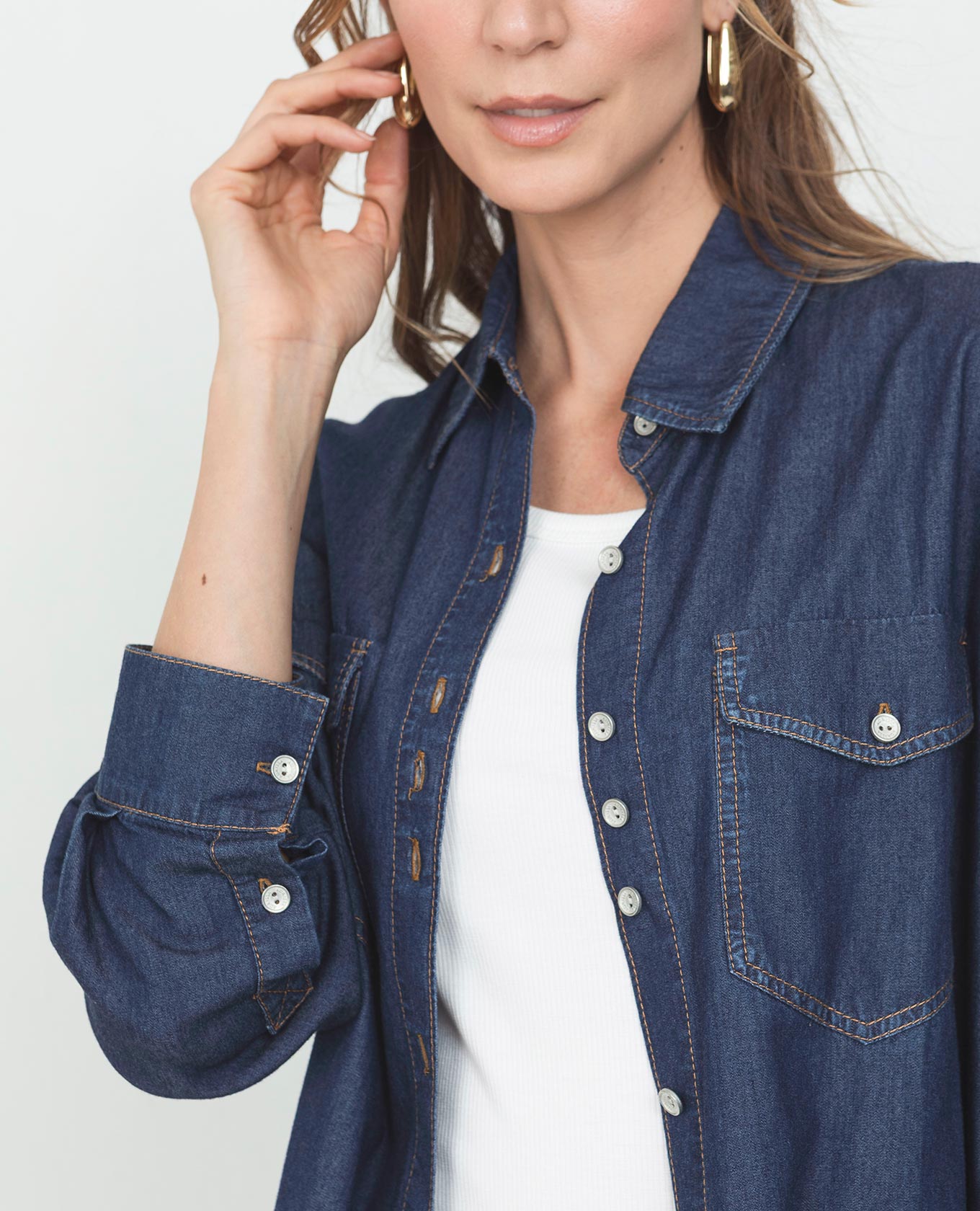 CAMISA CHAMBRAY PARA MUJER SILUETA REGULAR MANGA LARGA