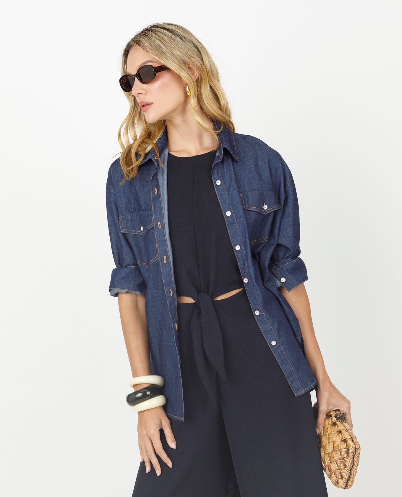 CAMISA CHAMBRAY PARA MUJER SILUETA REGULAR MANGA LARGA