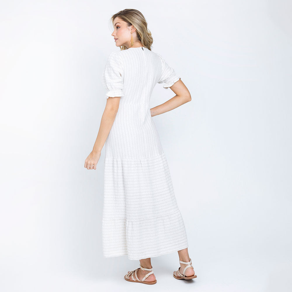 VESTIDO LARGO EN LINO CON TIRAS PARA ANUDAR - BEIGE