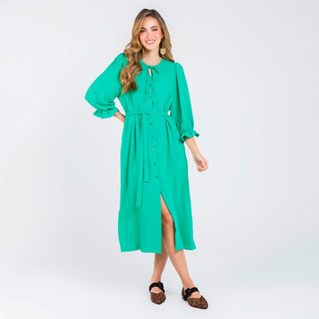 VESTIDO CAMISERO CON CHARRETERA LARGO 99CM VERDE