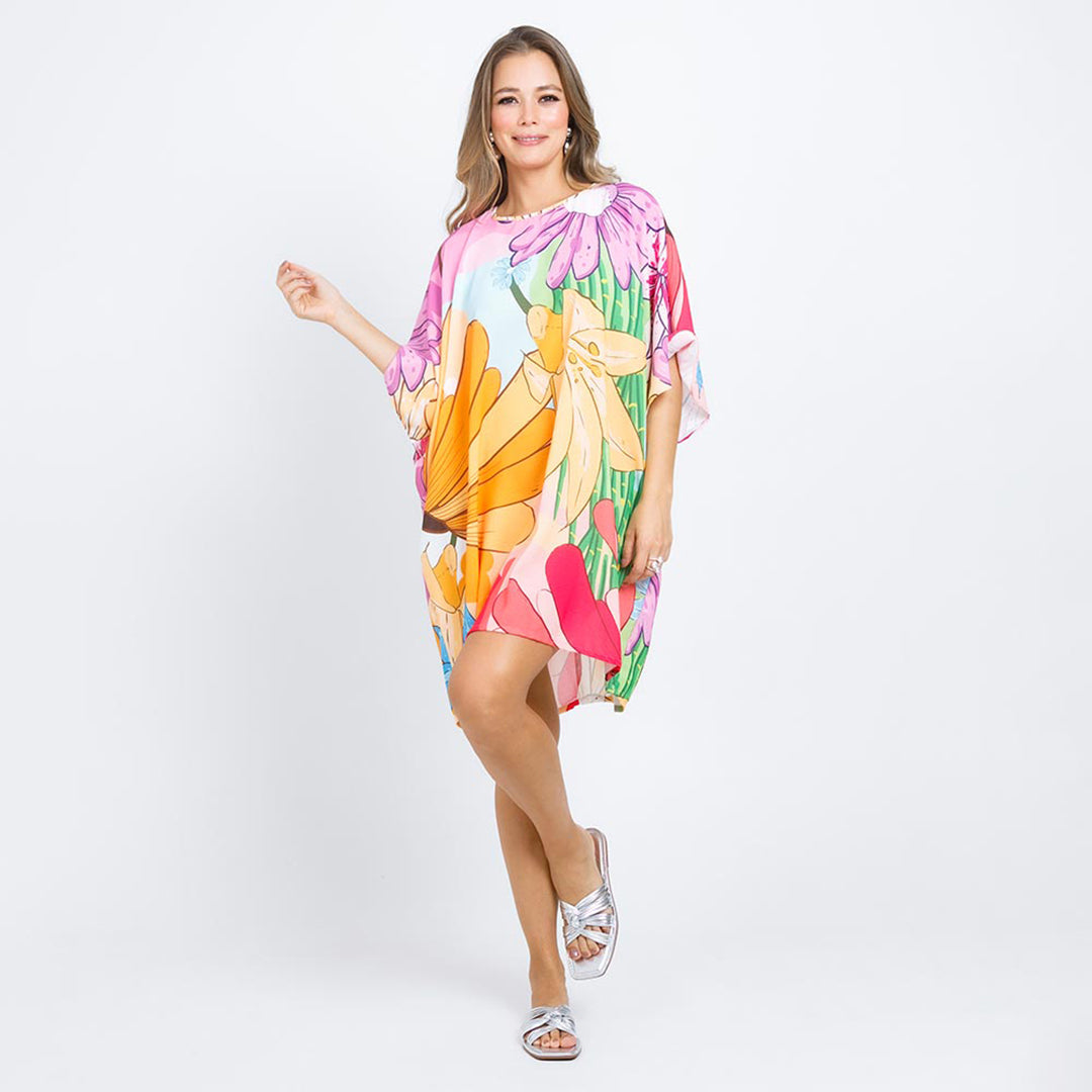 VESTIDO CORTO CON ESTAMPACION EXCLUSIVA LILA