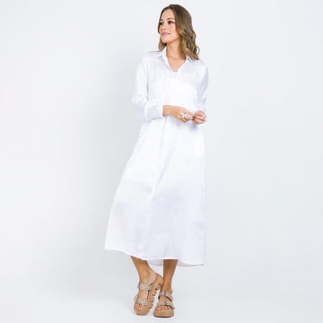 VESTIDO BLANCO CAMISERO CON INTERIOR EN TELA SATINADA