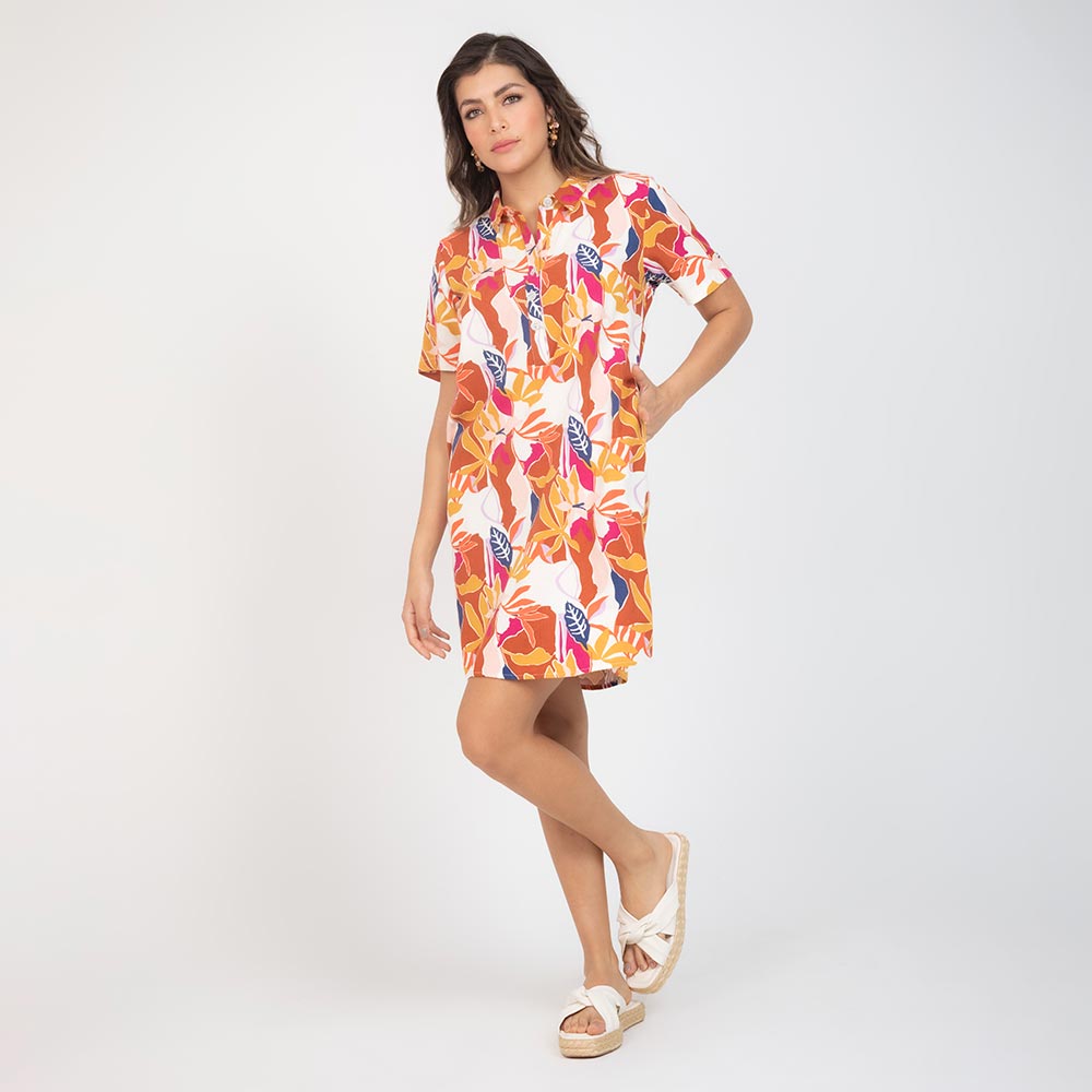 VESTIDO TALEGO ESTAMPADO CON MANGA CORTA