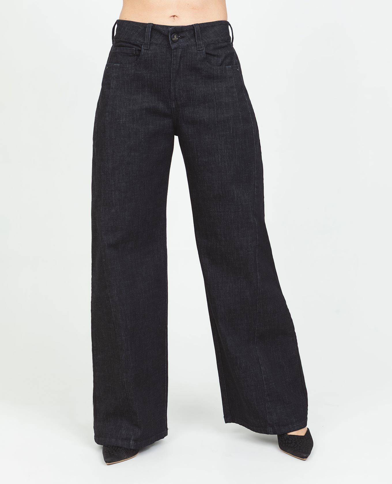 JEAN WIDE LEG PARA MUJER CON CORTES EN COSTADOS TONO OSCURO CINCO BOLSILLOS