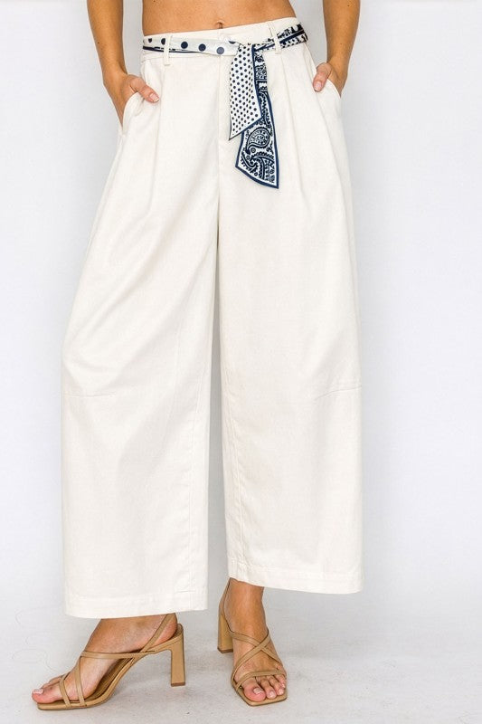 wide leg pants with scarf