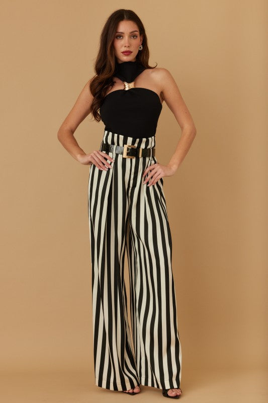 Stripe wide leg pants