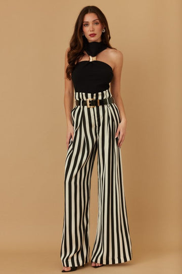 Stripe wide leg pants