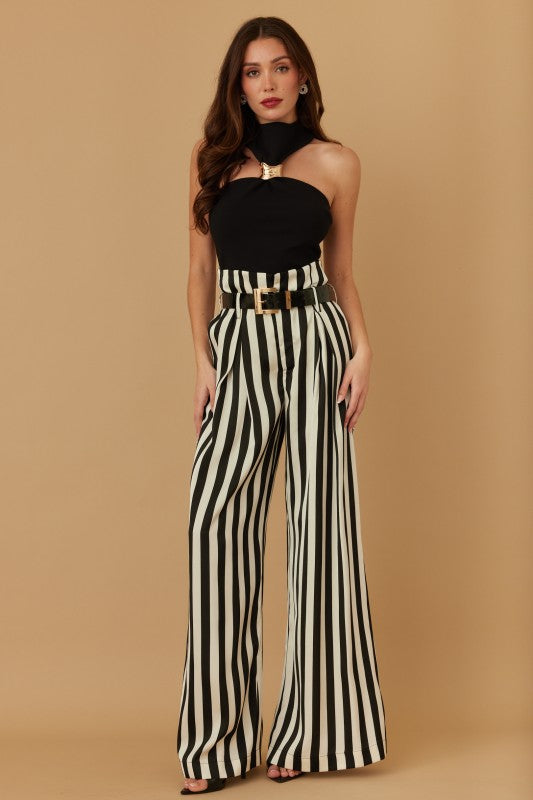 Stripe wide leg pants