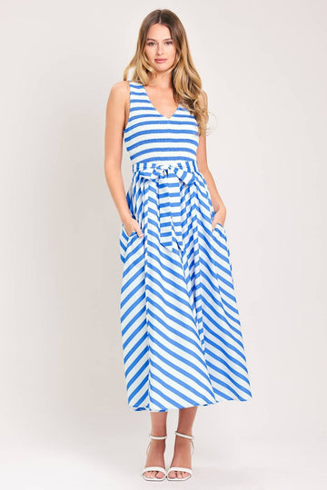 Midi dress blue and white stipes