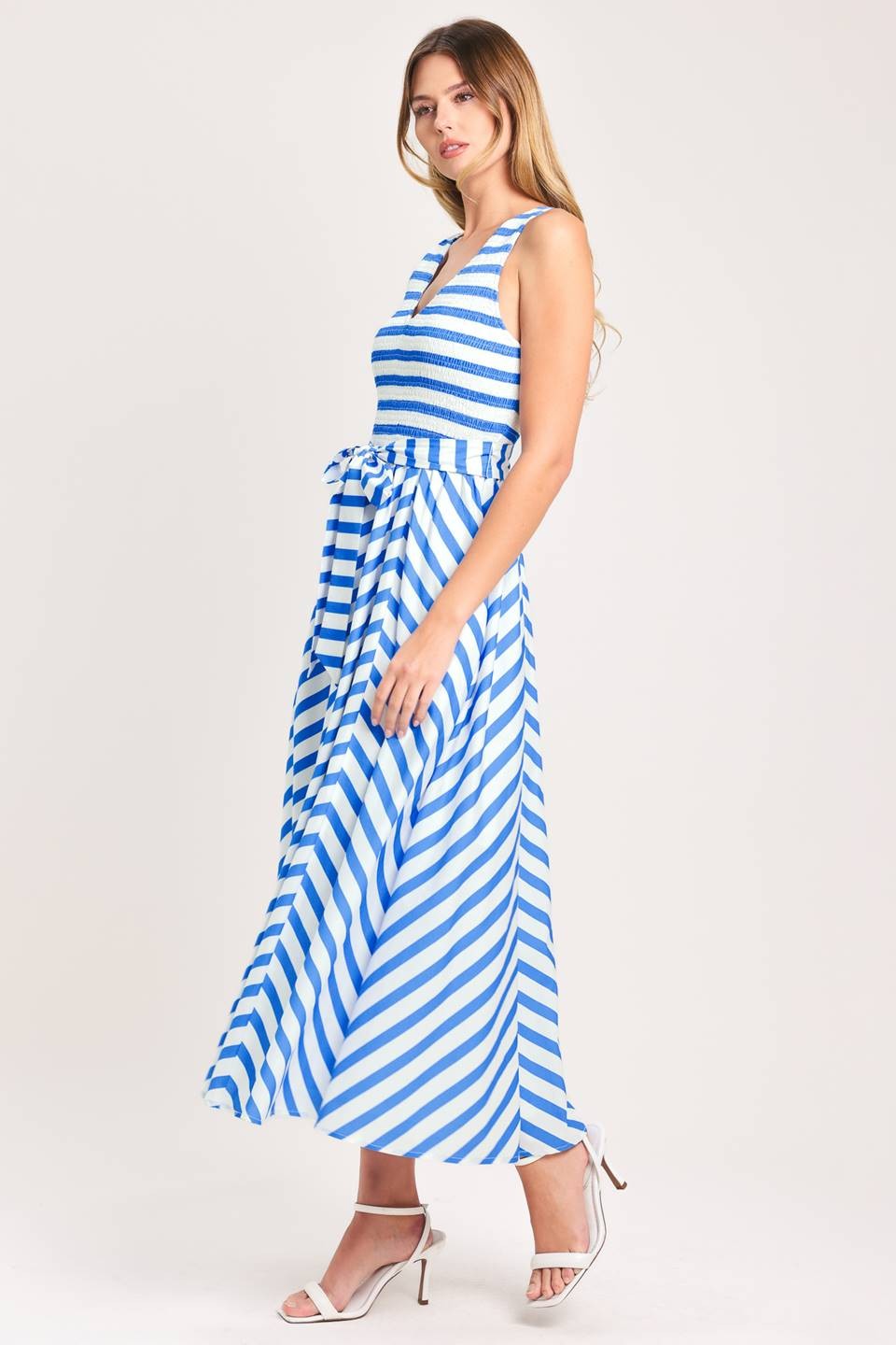 Midi dress blue and white stipes