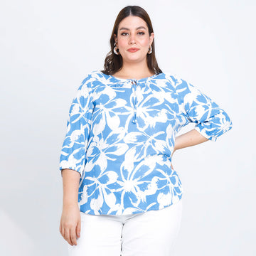 BLUSA TALLAS GRANDES AZUL HORTENCIA ESTAMPADA