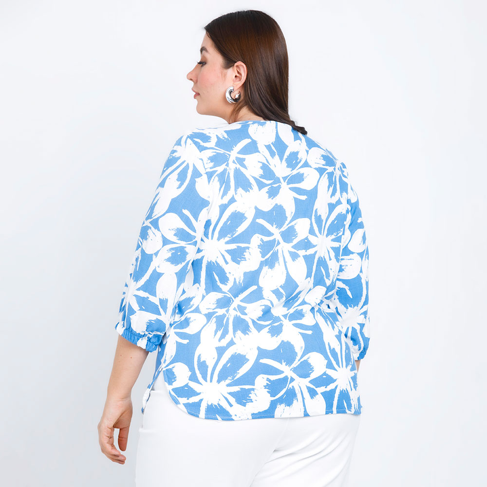 BLUSA TALLAS GRANDES AZUL HORTENCIA ESTAMPADA