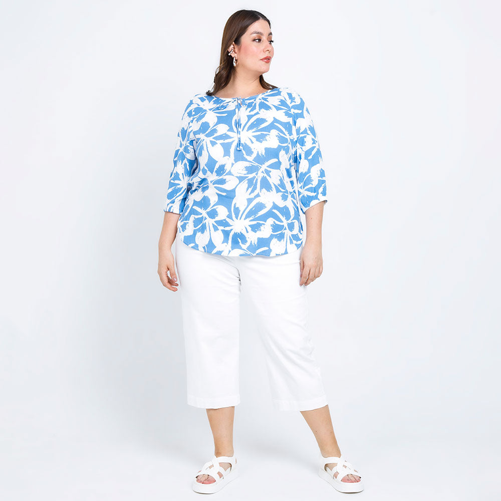 BLUSA TALLAS GRANDES AZUL HORTENCIA ESTAMPADA