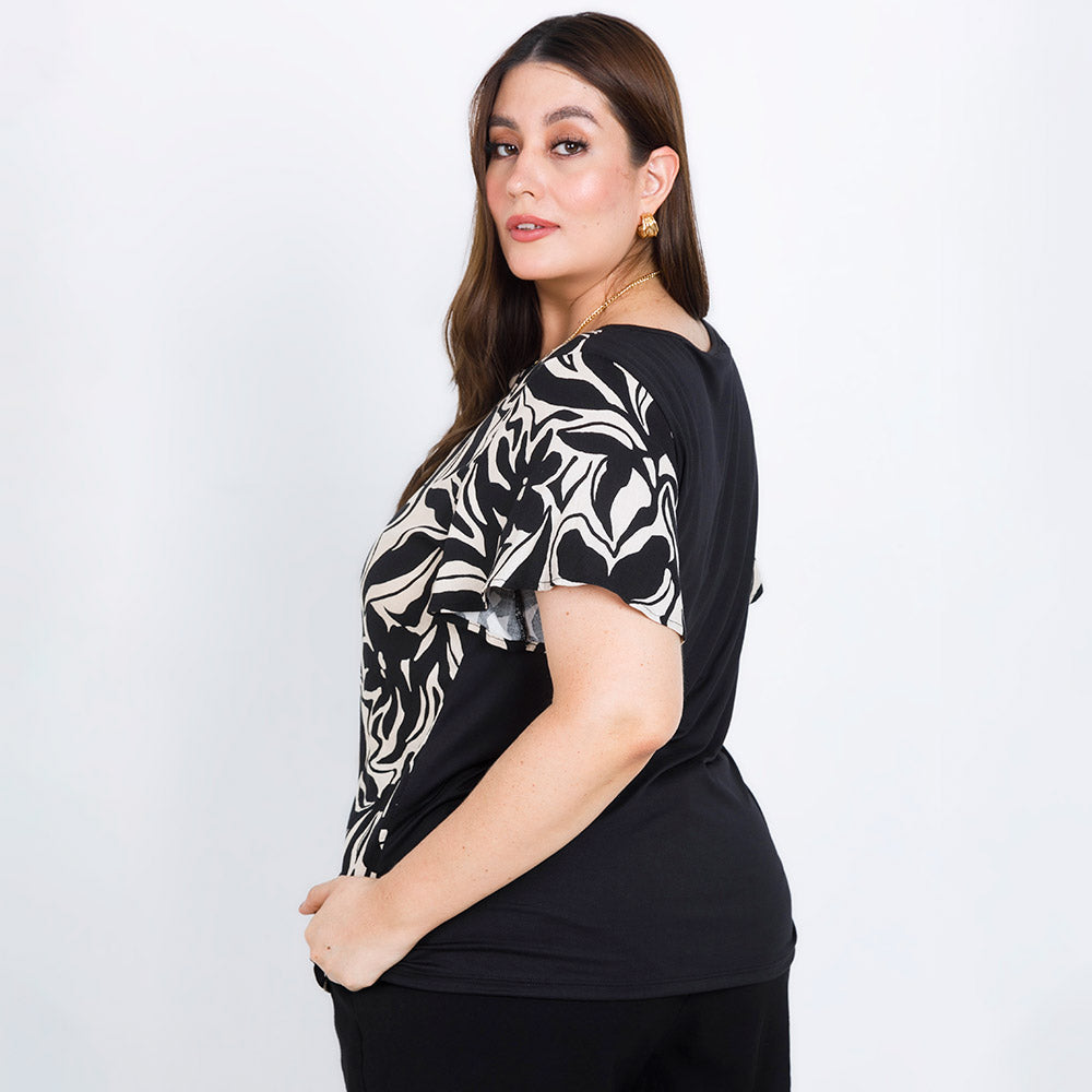 BLUSA NEGRA MANGA CORTA ESTAMPADA
