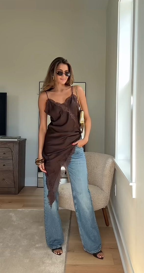 Camisola Lencera Asim¨¦trica | Vestido Tipo Lencer¨ªa para Looks Urbanos y Elegantes