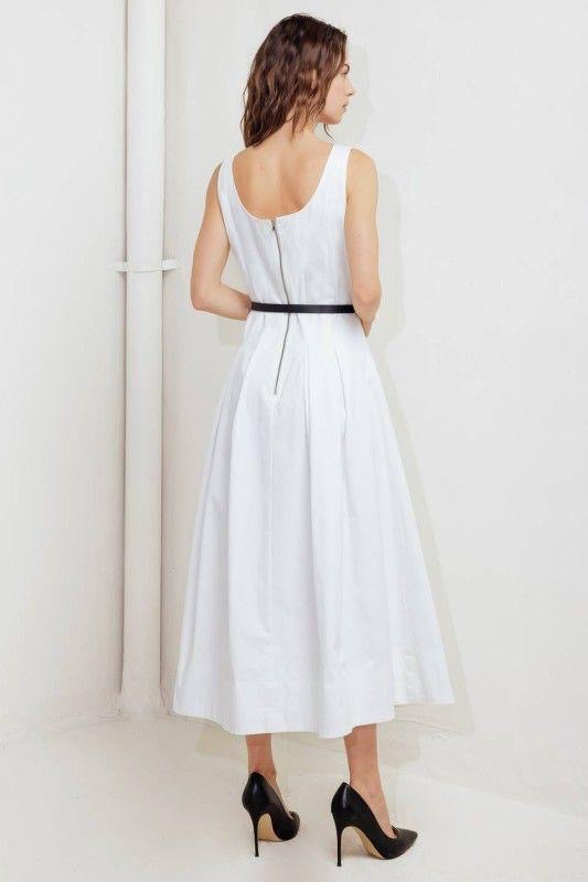 Vestido Midi Blanco | Tirantes Anchos y Falda Amplia con Cintur¨®n