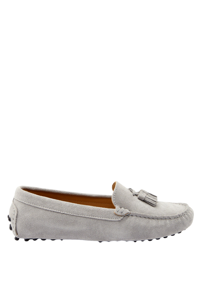 Women’s Dove Grey Suede Tassel Driving Loafers