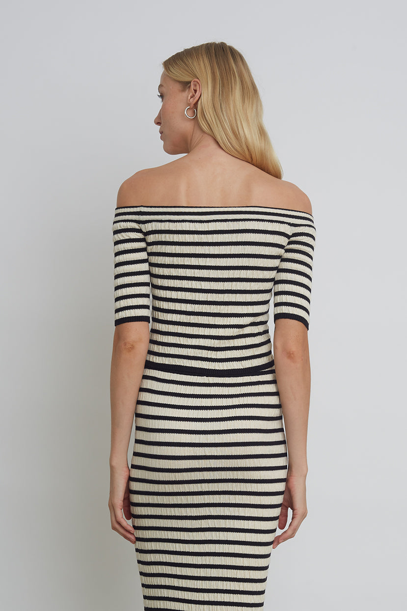 Off-Shoulder Striped Cropped Sweater Top
