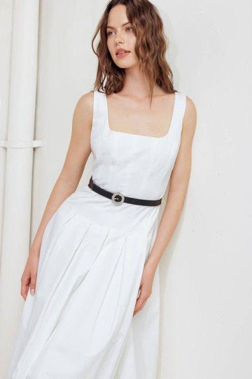 Vestido Midi Blanco | Tirantes Anchos y Falda Amplia con Cintur¨®n