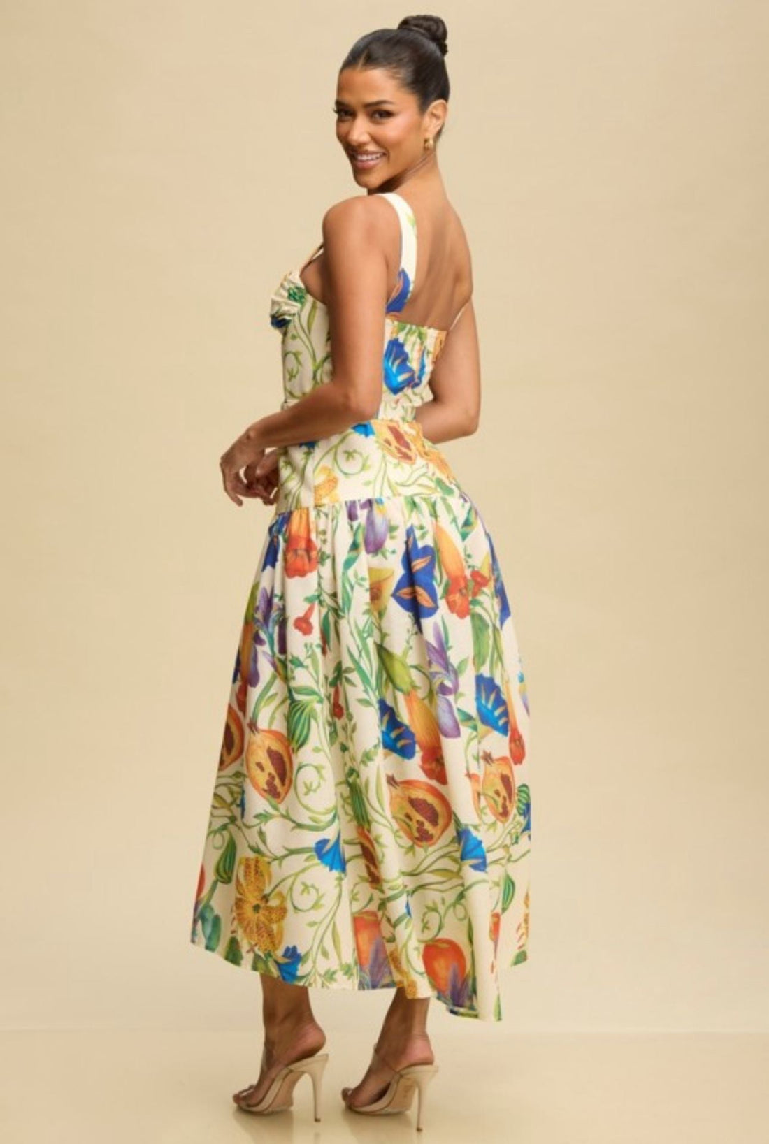 Vestido Largo Estampado con Falda en A y Tirantes Finos