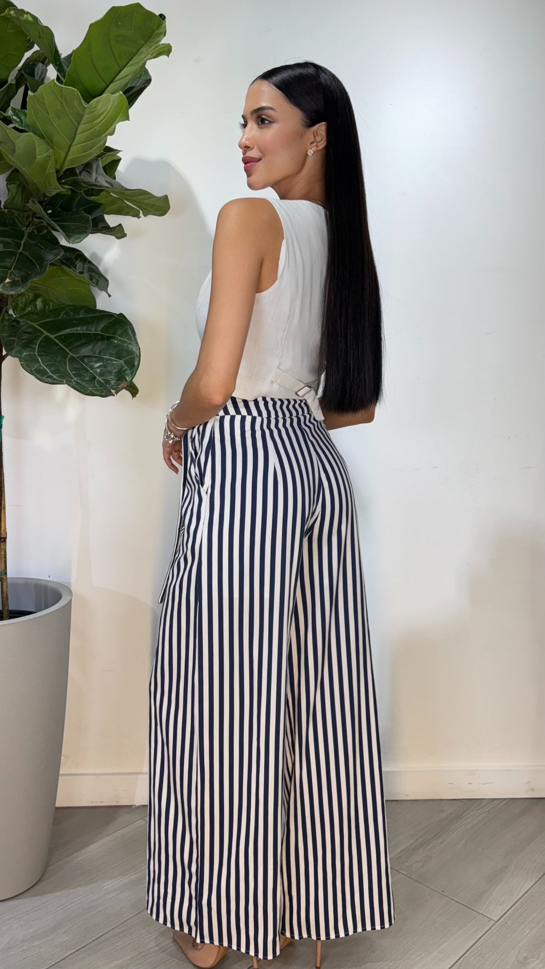 wide leg pants and white vest romper