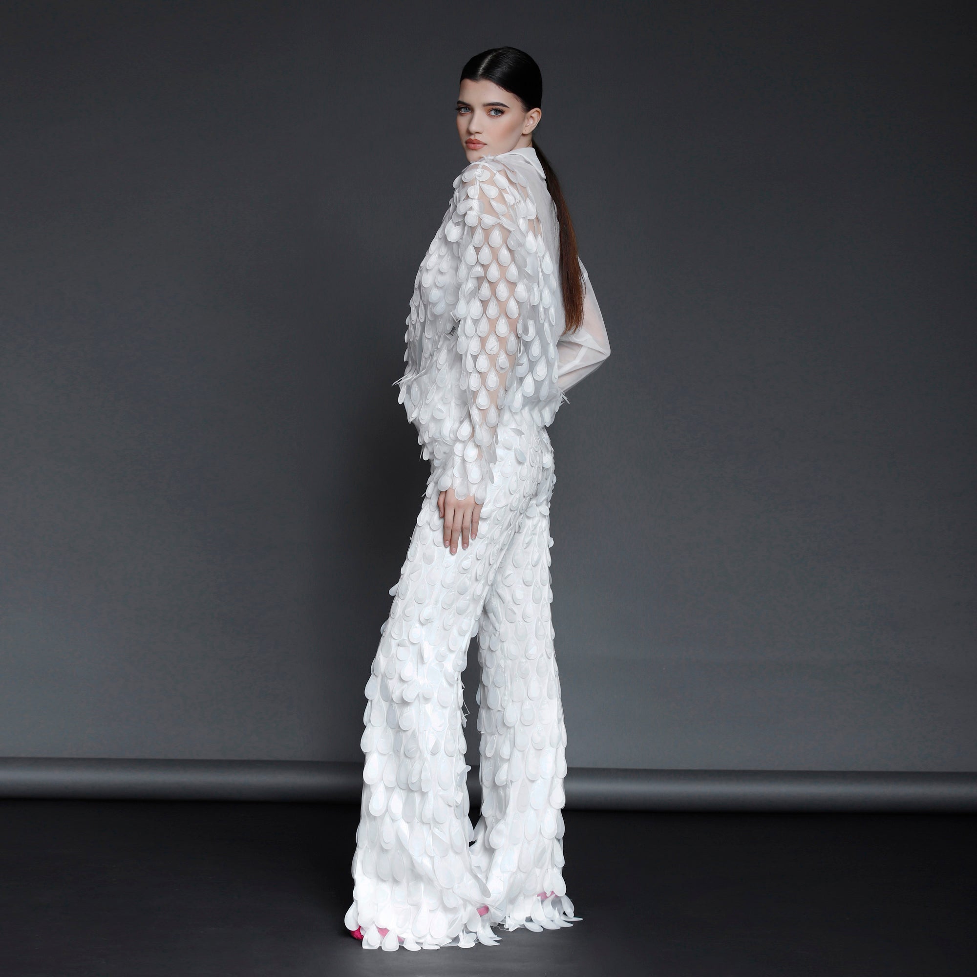 White Tulle Blouse with 3D Appliqués