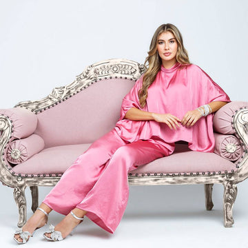 PANTALON WIDE LEG PALO DE ROSA SATINADO