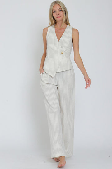 Set de pantal¨®n y chaleco en rayas claras ¨C  elegante y vers¨¢til