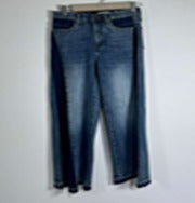 pantalones de mezclilla (jeans) con un estilo de dos tonos o de paneles de color.

Silueta: Tienen u