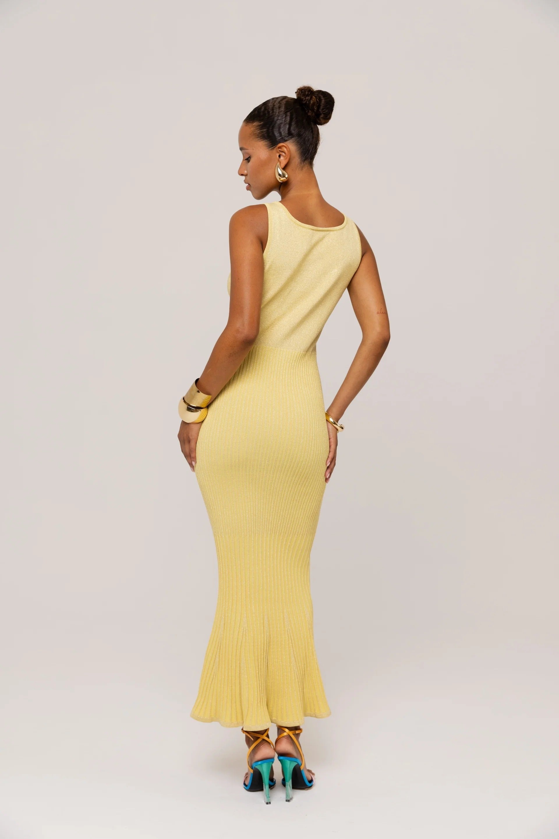 Yellow Metallic Knit Dress