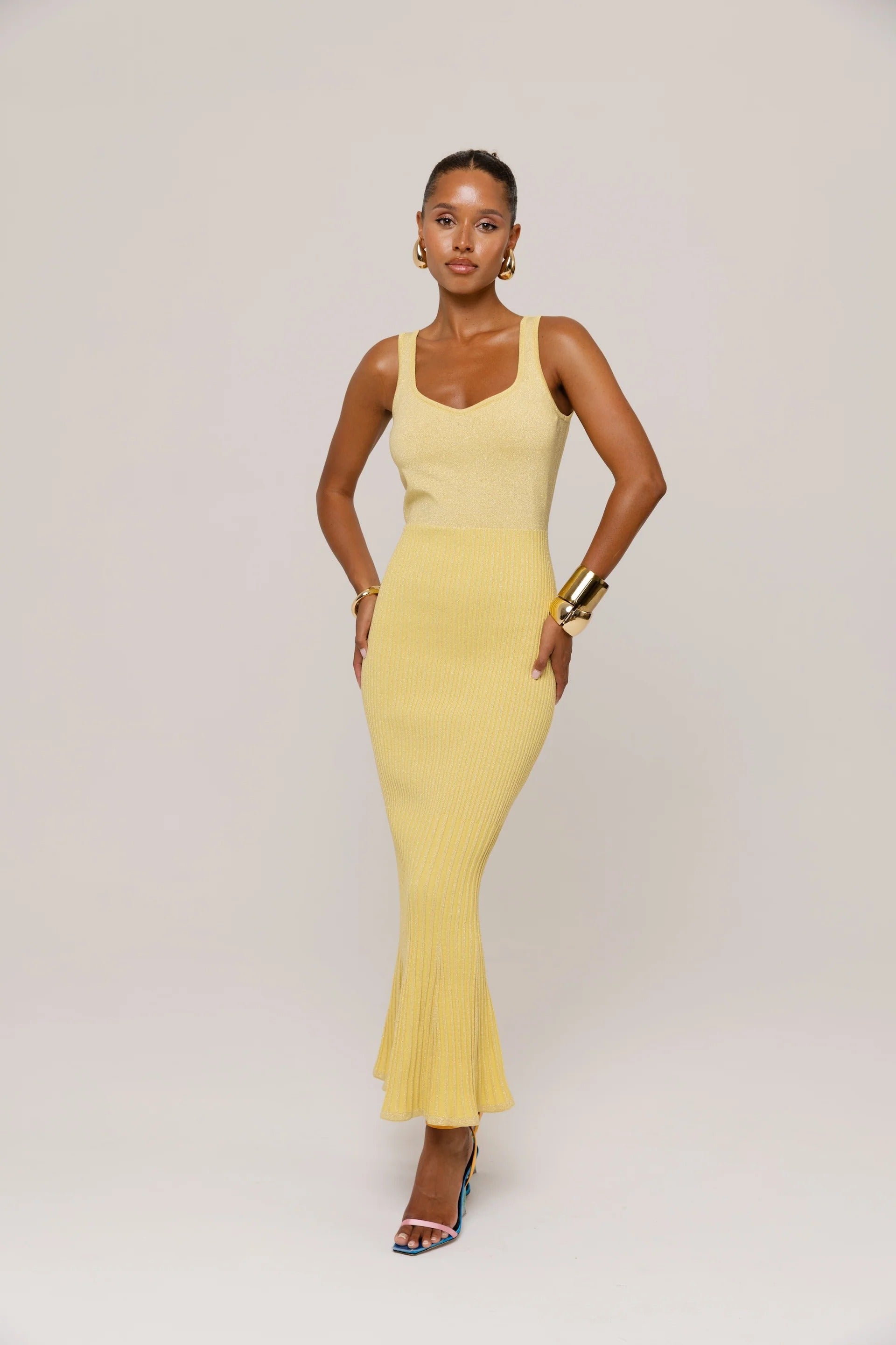 Yellow Metallic Knit Dress