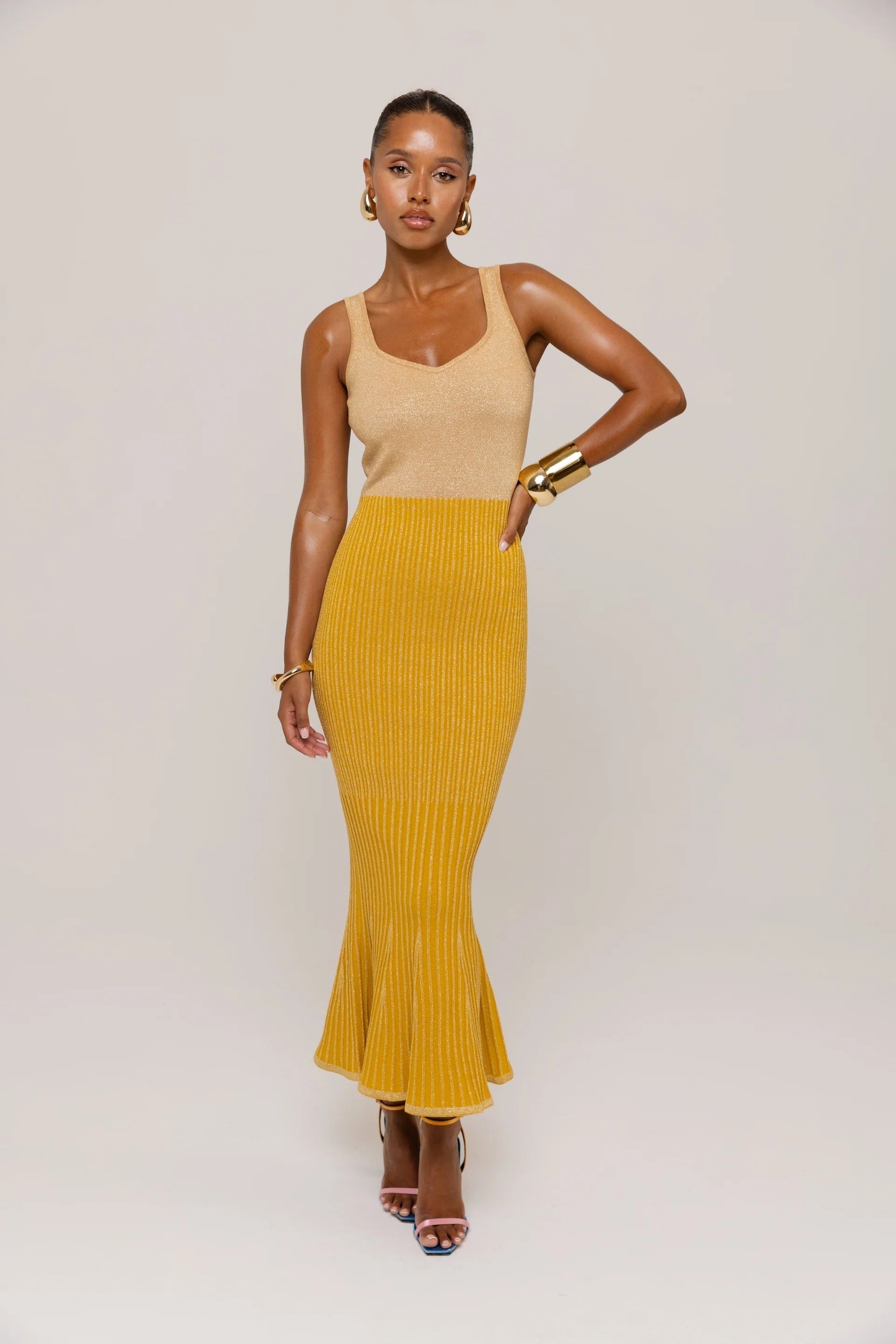 Golden Hour Metallic Knit Dress