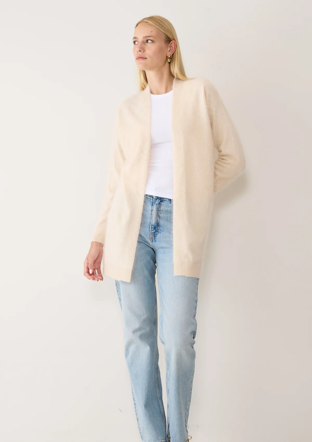 Brushed Cashmere Cardigan | Porcelaine White
