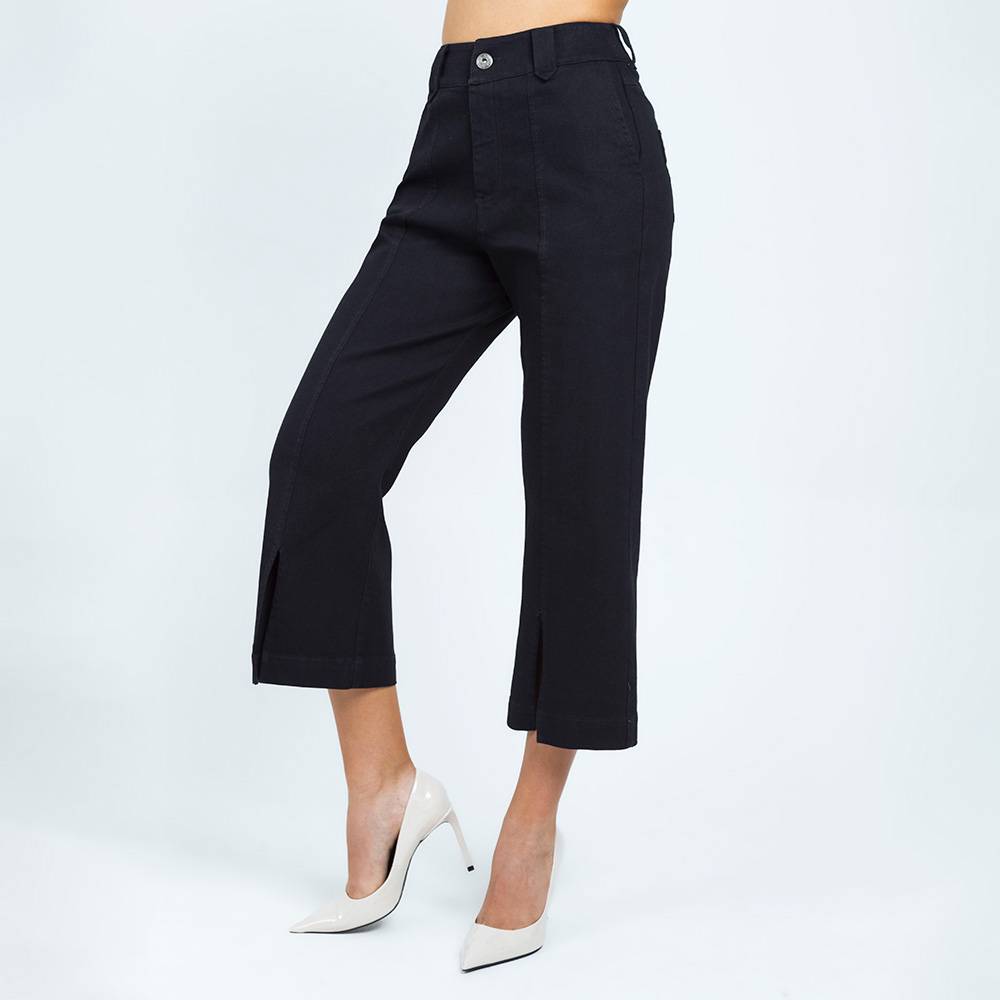 PANTALON WIDE LEG CON ABERTURAS EN BOTA -NEGRO